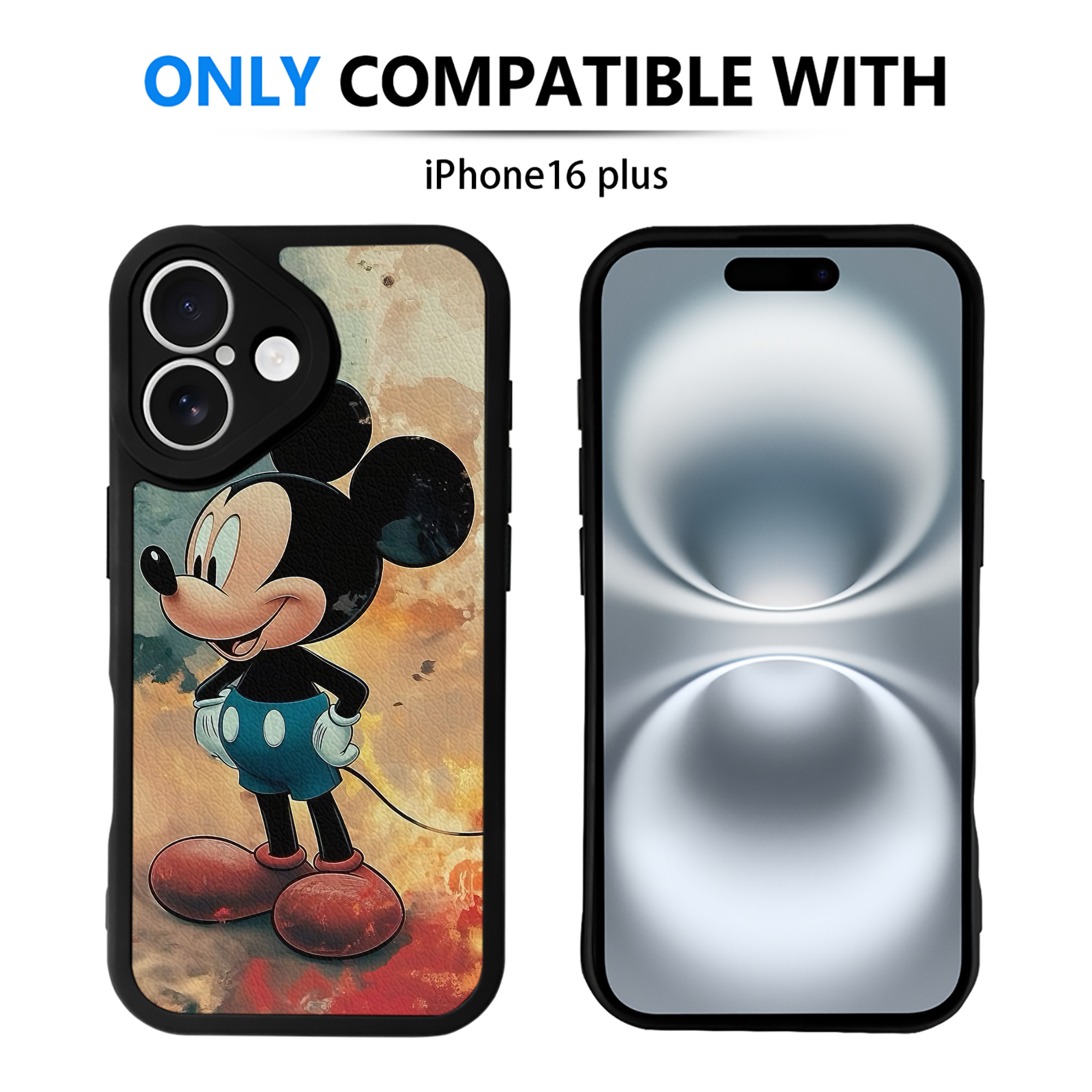 （画像用） ミッキーマウス Mickey Mouse 【iPhone 16シリーズ対応】シリコンスマホケース（レザー調） 材質：シリコン